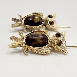 Vintage Gold and Brown Owl Brooches